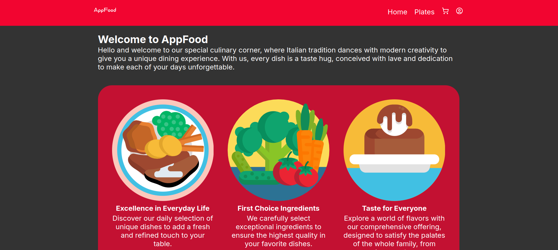 Página inicial do App Food