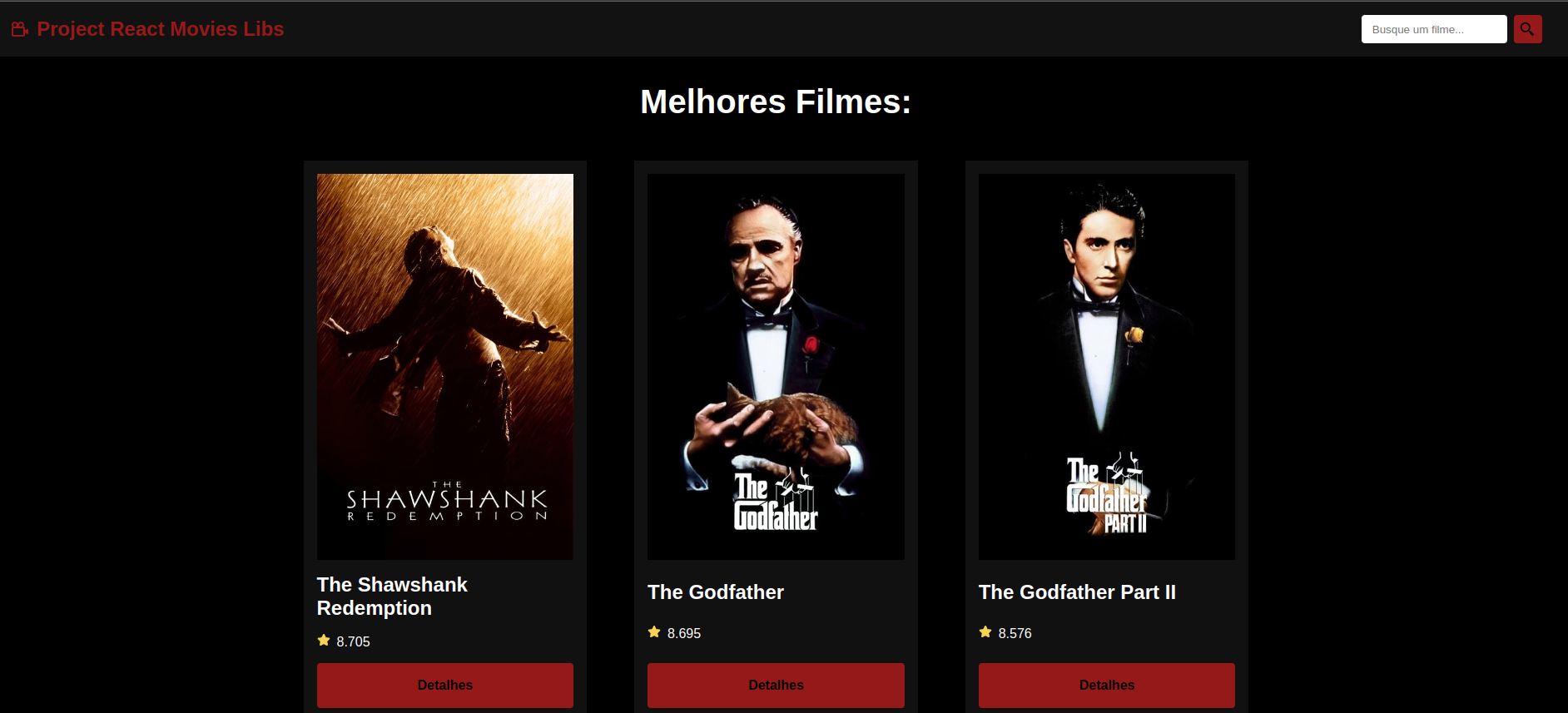 Página inicial do React Movies Libs