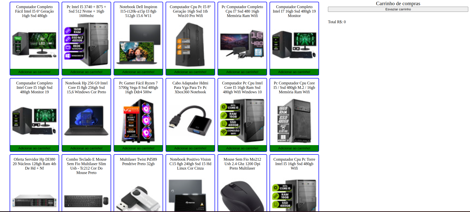 Página inicial do projeto Shopping Cart